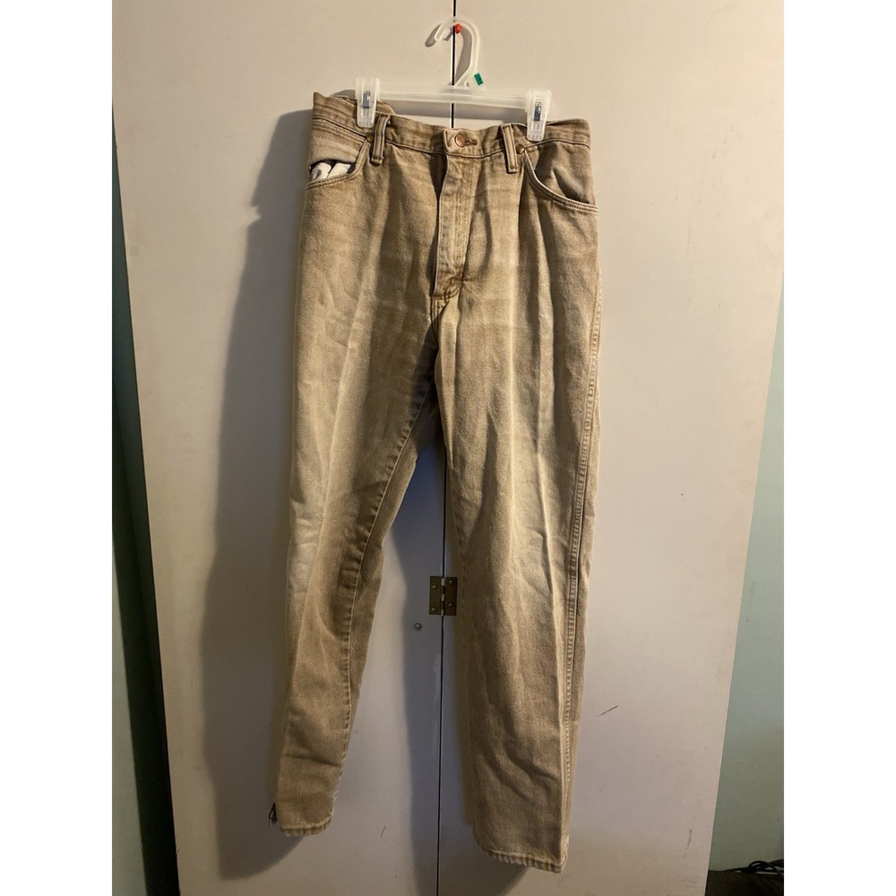 VTG 90s Wrangler Cowboy Cut Jeans Tan Khaki Denim Made in USA 13MWZ 34x34 1996